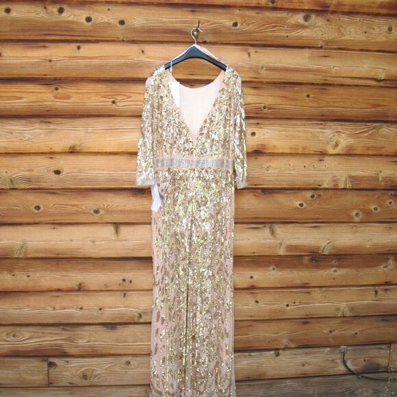 Mac Duggal Womens Plus Size Beaded Sequin 3/4 Sleeve Gown Rose Gold 4857 - Picture 11 of 16